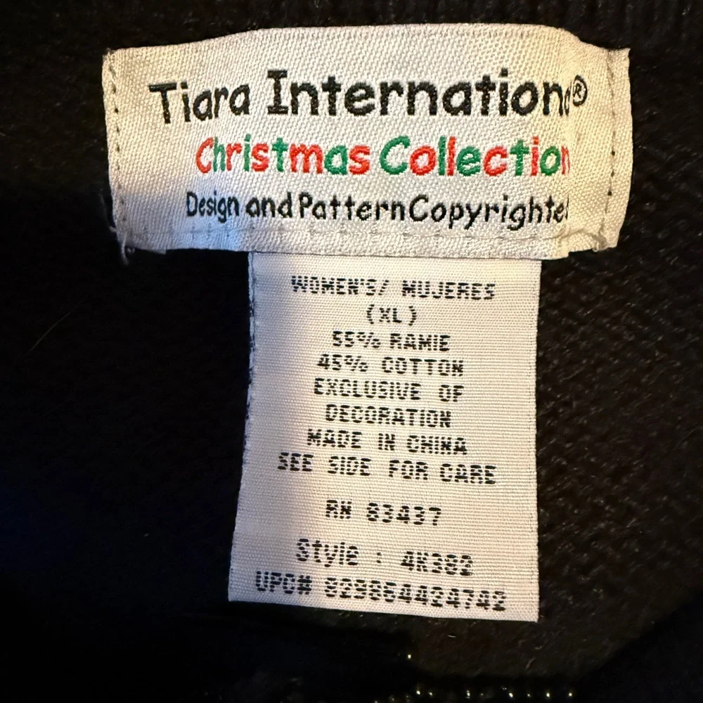 Vintage Tiara International Ugly Christmas Zip Cardigan Cardinal Holly Size XL